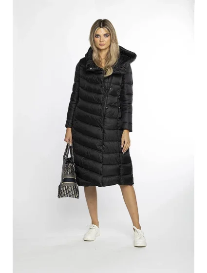 Dlouhá černá dámská bunda s kapucí model 21247122 - Ann Gissy