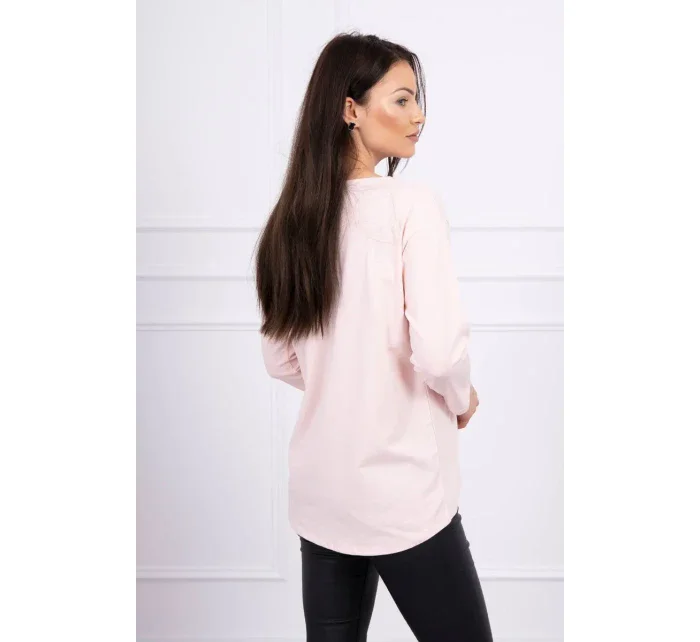 Halenka s 3D grafikou, krajková, pudrově růžová