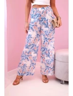 Dámské široké kalhoty s květinovým potiskem modrý