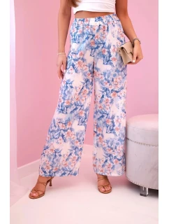 Dámské široké kalhoty s květinovým potiskem modrý