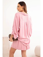 Dámský komplet z viskózy, košile s knoflíky a volné šortky tmavě růžová