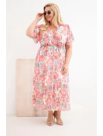 Dámské šaty Plus Size květinové s vázáním růžová