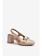 Kožené sandály na podpatku model 21659451 Zlaté - Maciejka
