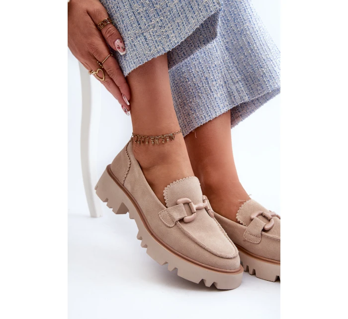 Dámské semišové mokasíny s ozdobou béžové D&A TW117 Béžové