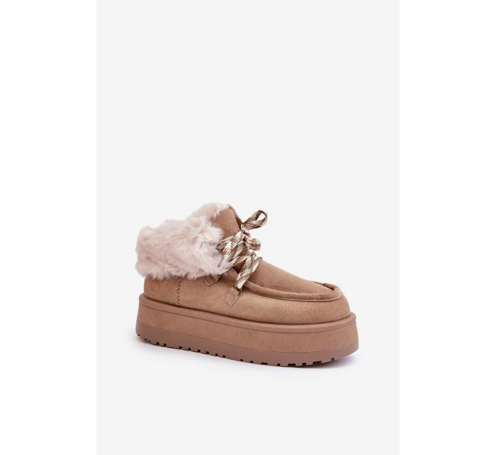 Nízké dámské sněhové boty na platformě s kožešinou tmavě béžové Neathren Nízké dámské sněhové boty na platformě s kožešinou tmavě béžové Neathren