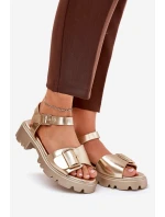 Eko Kožené Sandály Dámské S Přezkou Zlaté model 21687888 - Boto Eko Kožené Sandály Dámské S Přezkou Zlaté model 21687888 - Boto