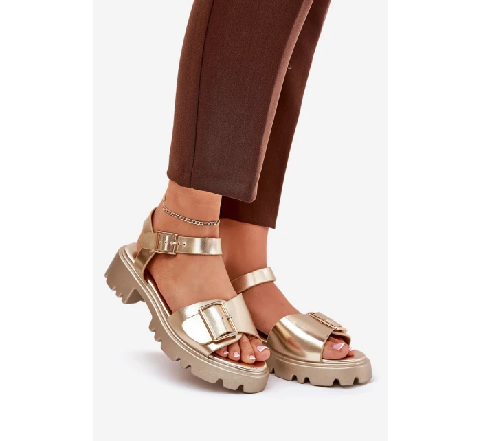 Eko Kožené Sandály Dámské S Přezkou Zlaté model 21687888 - Boto Eko Kožené Sandály Dámské S Přezkou Zlaté model 21687888 - Boto