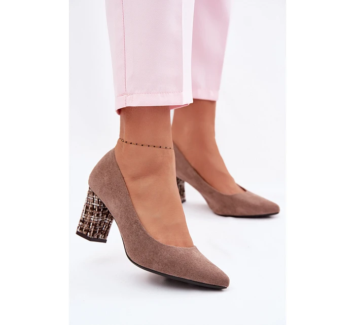 Lodičky z eko semiše Sergio Leone PB414 světle hnědé s ozdobným sloupkem Lodičky z eko semiše Sergio Leone PB414 světle hnědé s ozdobným sloupkem