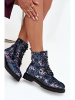 Dámské zateplené kotníkové boty 57C1052 Tmavě modrá vzor - Artiker