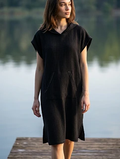 dámské vaflové pončo Saimaa s kapucí Black Beauty