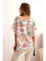 Dámská bavlněná blůza s motivem motýlů s krátkým rukávem bílá Dámská bavlněná blůza s motivem motýlů s krátkým rukávem bílá