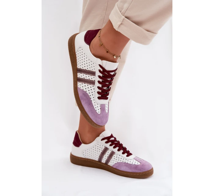 Kožené síťované dámské tenisky Zazoo N1318 bílo-fialové