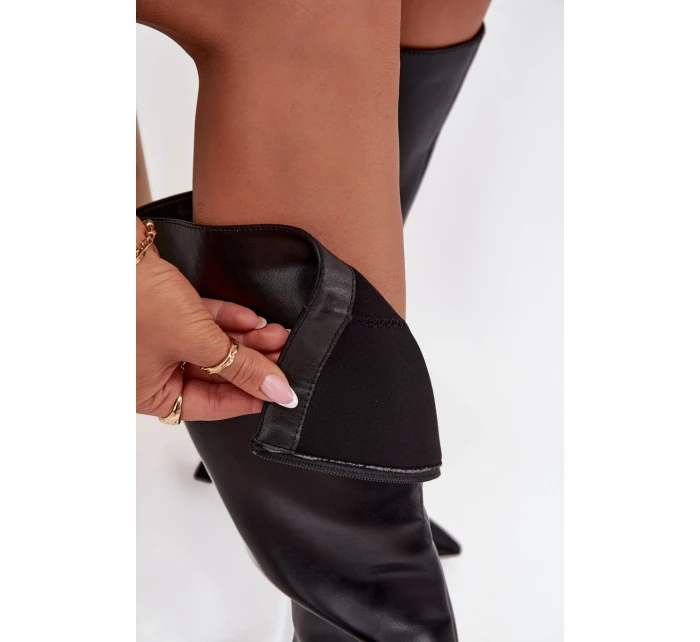 Dámské kozačky na jehlovém podpatku pod kolena Vionette – černé Dámské kozačky na jehlovém podpatku pod kolena Vionette – černé