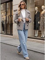 Dámský krátký dvouřadý kabát v béžové barvě FashionStreet NY0813 Dámský krátký dvouřadý kabát v béžové barvě FashionStreet NY0813