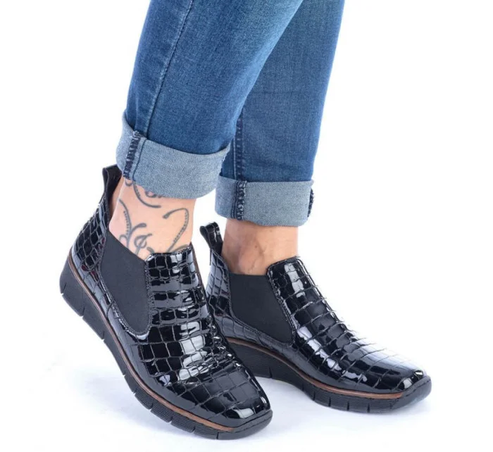 Kožené boty z hadí kůže Rieker W R474 černé Kožené boty z hadí kůže Rieker W R474 černé