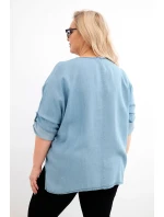 Dámská blůza Plus Size z model 21886527 s asymetrickým lemem světle džínová - K-Fashion