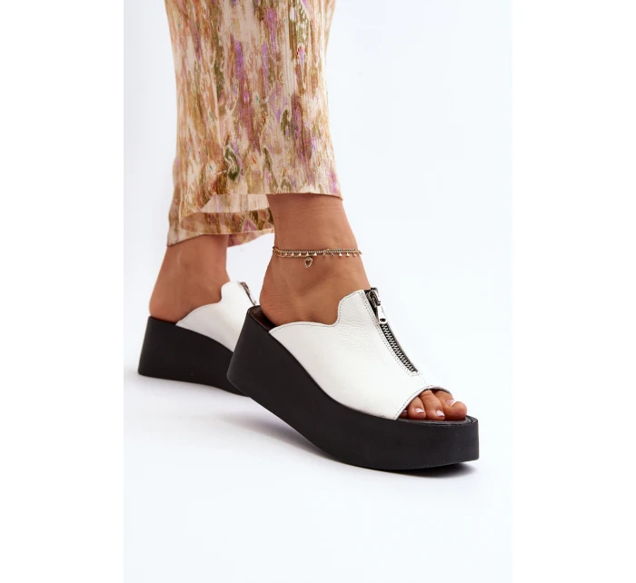 Zazoo 2916 Dámské Žabky na Masivní Platformě se Zipem Bílé