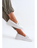 Lehké dámské kozačky z kůže na platformě bílé S.Barski LR590