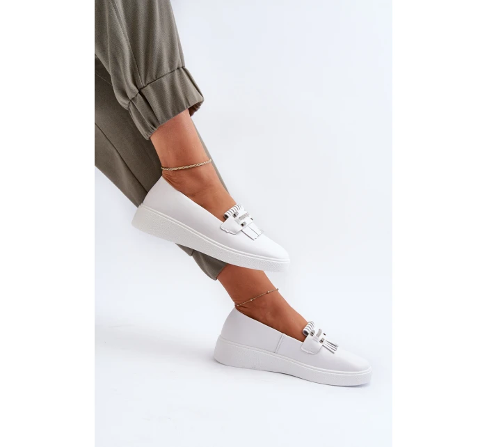 Lehké dámské kozačky z kůže na platformě bílé S.Barski LR590