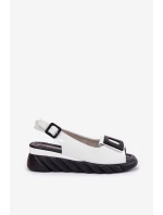 Kožené dámské sandály na klínu s ozdobou Artiker 56C2157 bílé