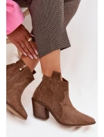 Kovbojky z pravé semišové kůže model 22035885 Khaki - Zazoo