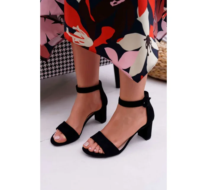 Dámské Sandály Na Podpatku Semišové Černé Lexi