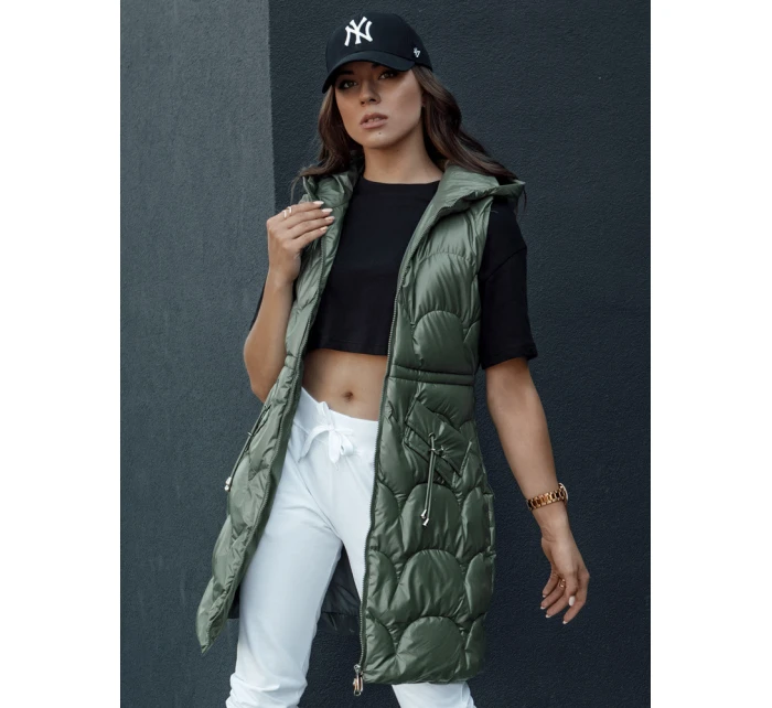 Dámská prošívaná vesta s kapucí dlouhá CHARMVEST zelená FashionStreet TY4453