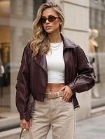 Krátká kožená bunda ve stylu Ramones v bordové barvě FashionStreet TY5846