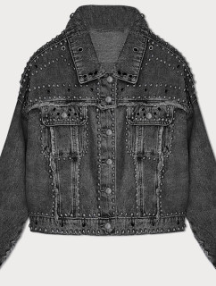 Černá dámská džínová bunda s ozdobnými kamínky (A1700)