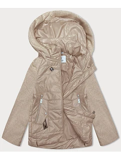 Dámská krátká volná bunda s melanžovými rukávy Vaston camel-melange (F-23962#)