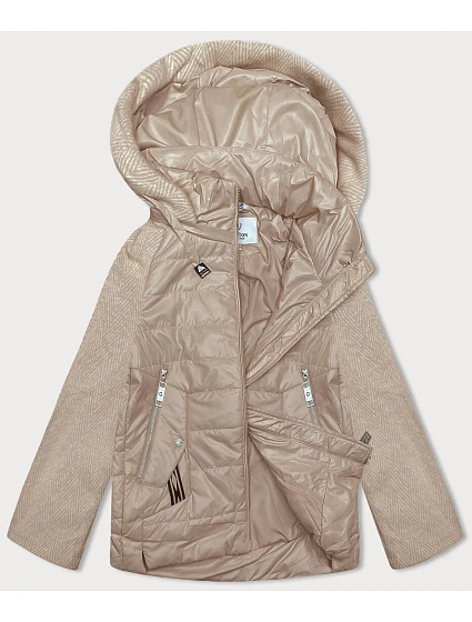 Dámská krátká volná bunda s melanžovými rukávy Vaston camel-melange (F-23962#) Dámská krátká volná bunda s melanžovými rukávy Vaston camel-melange (F-23962#)