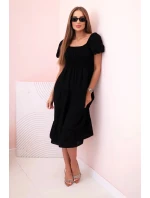 Dámské viskózové šaty s nabíranými rukávy a volánkovým topem černý