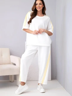 Dámský komplet máslový z viskózy mikina a kalhoty s lampasy bílý