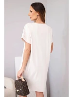 Dámské viskózové šaty s krátkým rukávem a ozdobným potiskem béžové Dámské viskózové šaty s krátkým rukávem a ozdobným potiskem béžové