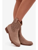 Dámské kotníkové boty na ploché podrážce s perforovaným vzorem S.Барски HY52-530 béžové