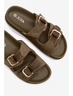 Dámské pantofle se zlatými sponami tmavě zelené Pelorin