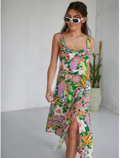 Letní midi šaty se zelenými ramínky