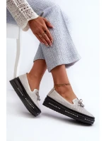 Lesklé dámské kožené mokasíny na platformě S.Barski Silver Lesklé dámské kožené mokasíny na platformě S.Barski Silver