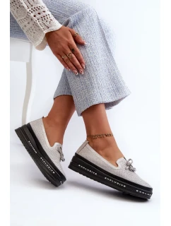 Lesklé dámské kožené mokasíny na platformě S.Barski Silver