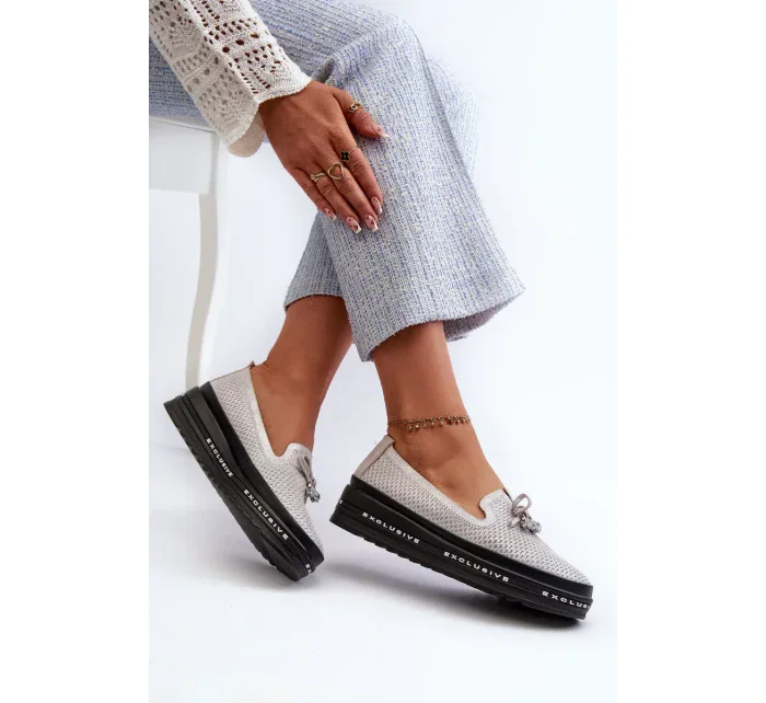 Lesklé dámské kožené mokasíny na platformě S.Barski Silver Lesklé dámské kožené mokasíny na platformě S.Barski Silver