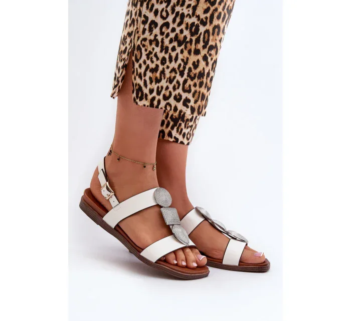 Dámské ploché sandály s ozdobami Sergio Leone White Dámské ploché sandály s ozdobami Sergio Leone White