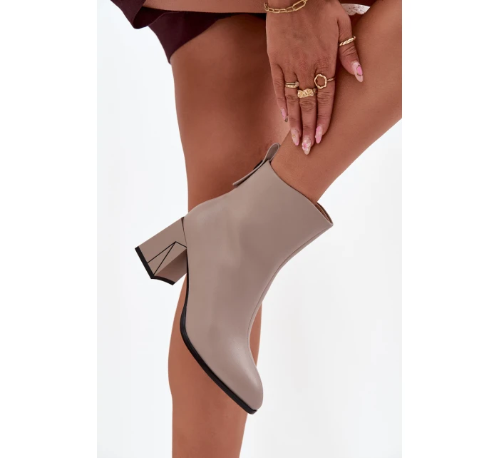 Dámské zateplené kotníkové boty na sloupku z pravé kůže – šedé Vinceza