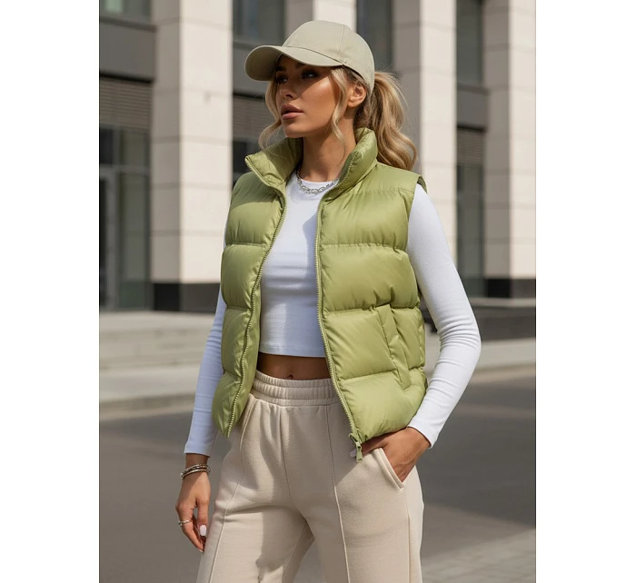 Dámská prošívaná vesta  pistáciová  model 22045074 - FashionStreet