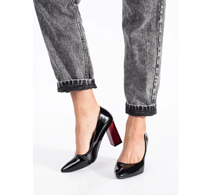 Luxusní černé lodičky dámské na širokém podpatku Luxusní černé lodičky dámské na širokém podpatku