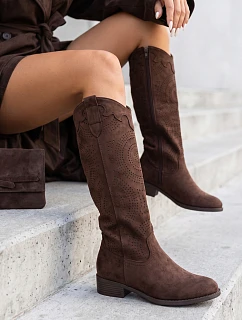 Dámské kovbojské boty s prolamovaným vzorem, hnědé, FashionStreet ZY1467