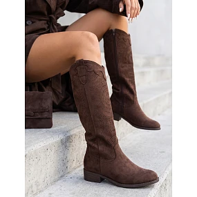 Dámské kovbojské boty s prolamovaným vzorem, hnědé, FashionStreet ZY1467 Dámské kovbojské boty s prolamovaným vzorem, hnědé, FashionStreet ZY1467