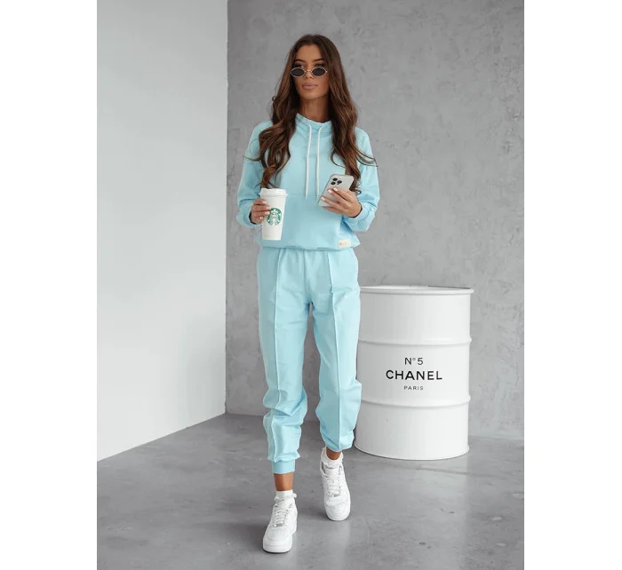 Světle modrý dámský teplákový komplet - mikna se stojáčkem a kalhoty (82162)