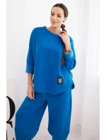 Dámská souprava z hrubšího materiálu se širokými nohavicemi chabrový Dámská souprava z hrubšího materiálu se širokými nohavicemi chabrový