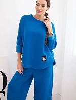 Dámská souprava z hrubšího materiálu se širokými nohavicemi chabrový