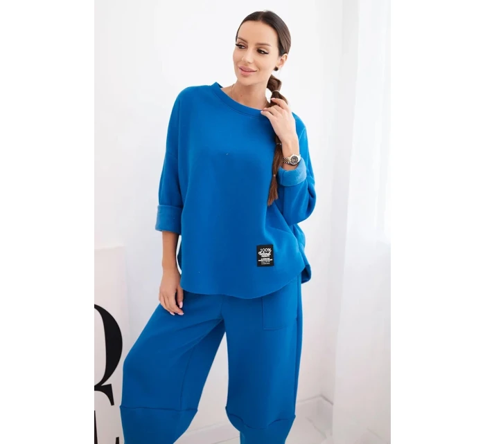 Dámská souprava z hrubšího materiálu se širokými nohavicemi chabrový Dámská souprava z hrubšího materiálu se širokými nohavicemi chabrový